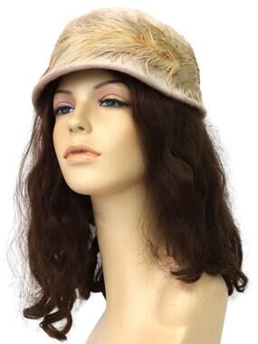 Vintage 1960s Beige Feather Cloche Bucket Hat Women’s Size 7.5